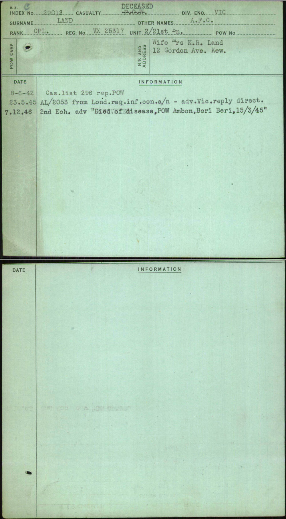 Land, A F C, VX25317