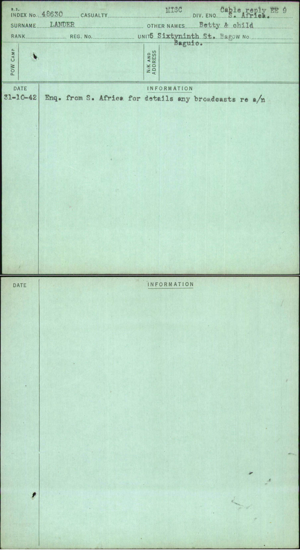 Lander, Betty &amp; Child, [No Service Number]