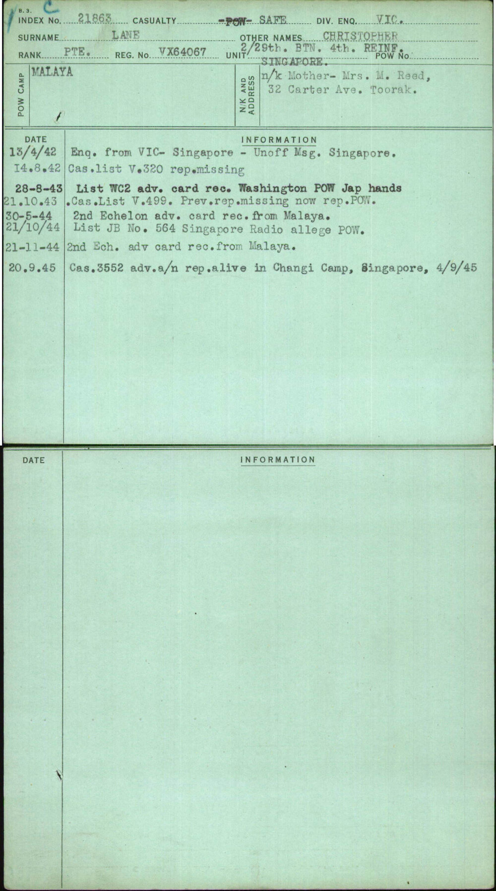 Lane, Christopher, VX64067