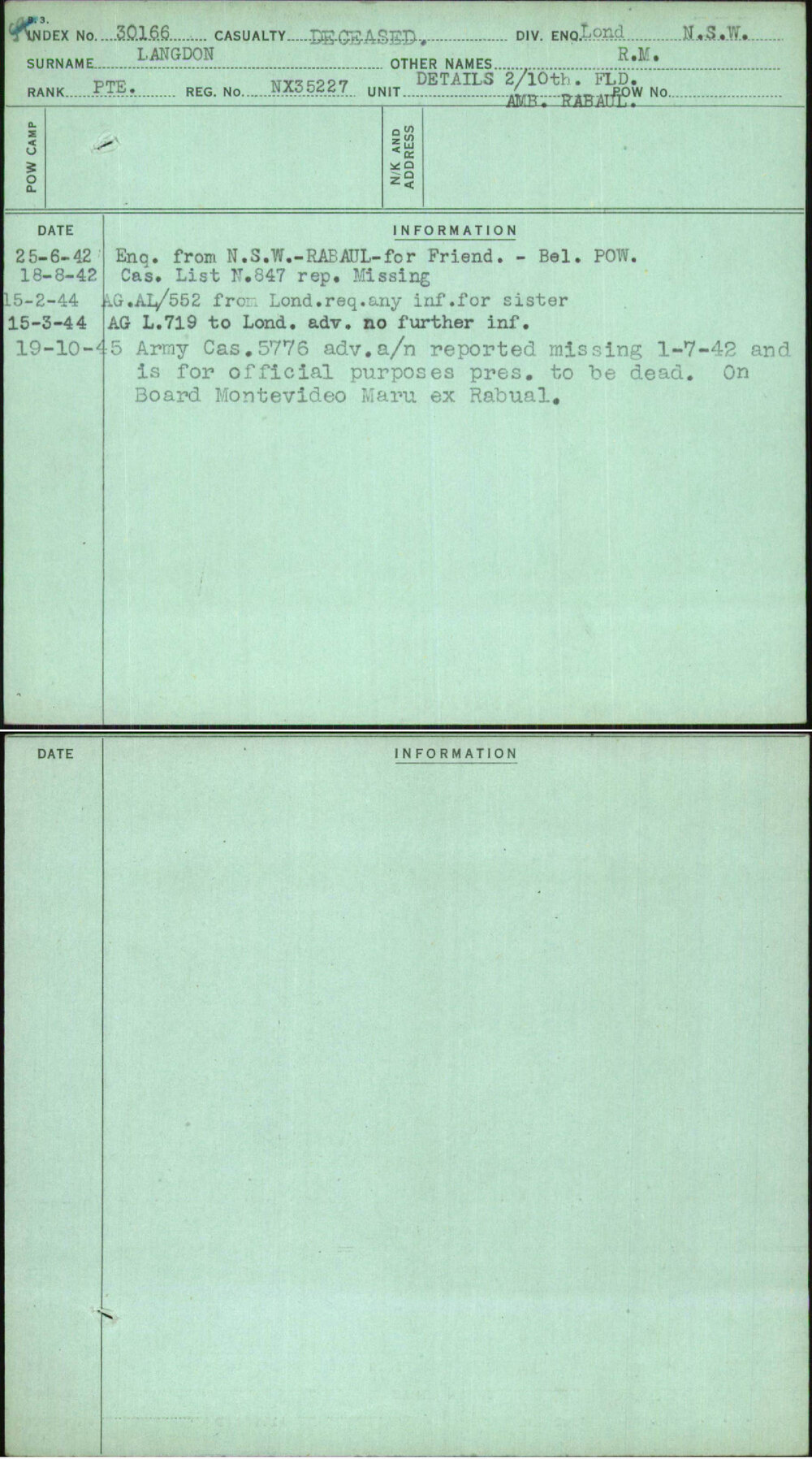 Langdon, R M, NX35227