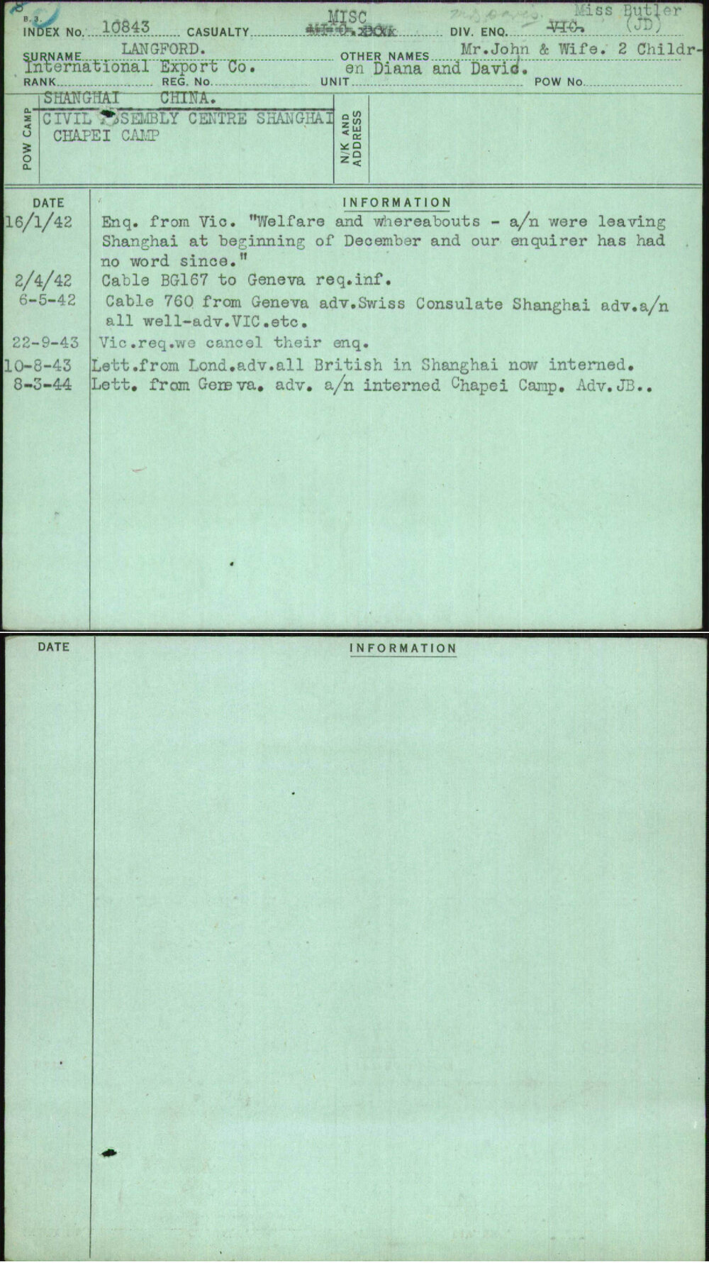 Langford, Mr John &amp; Wife 2 Children Diana And David, [No Service Number]