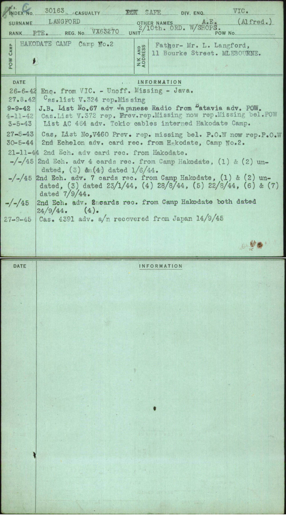 Langford, A E (Alfred), VX63270