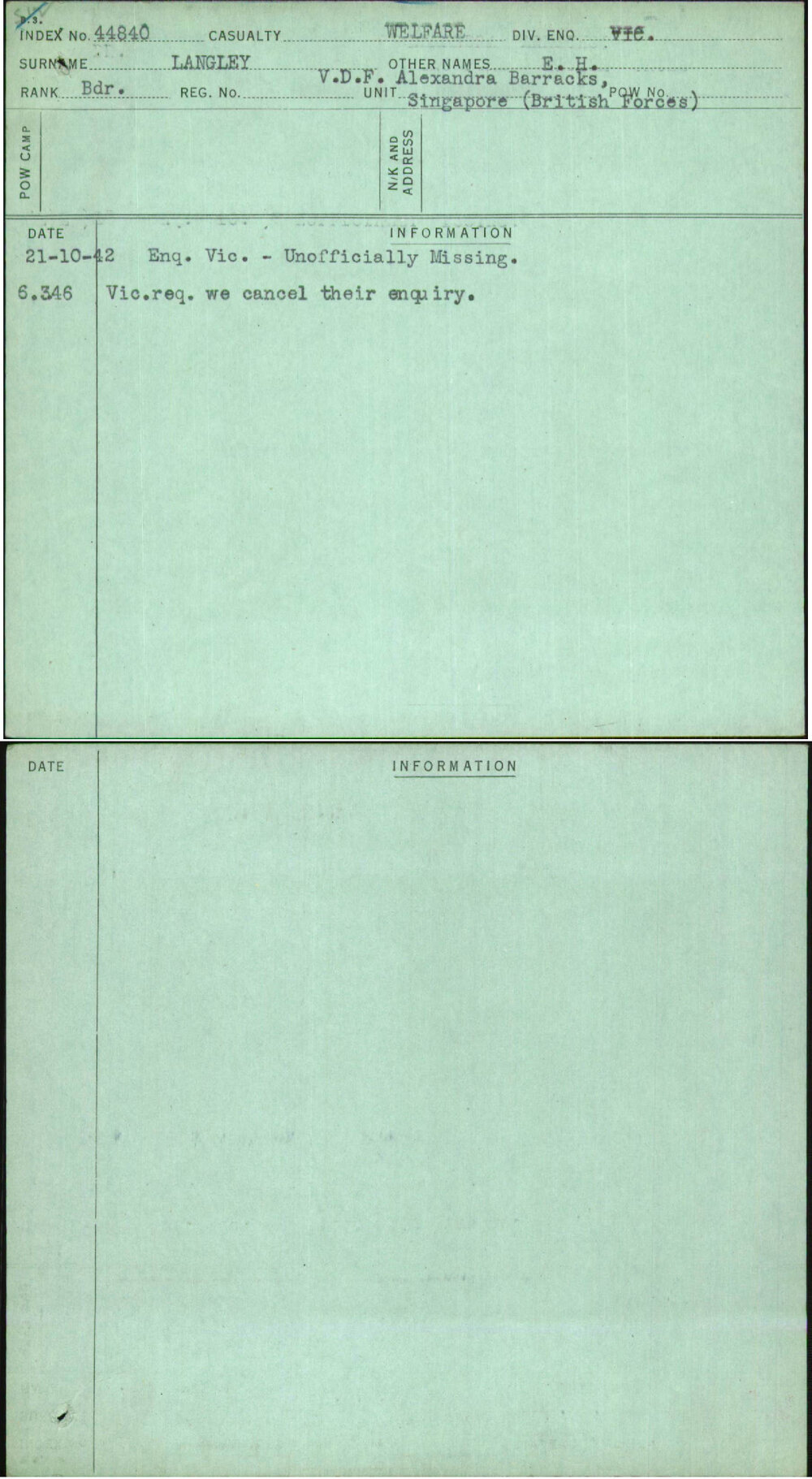 Langley, E H, Vdf Alexandra Barracks