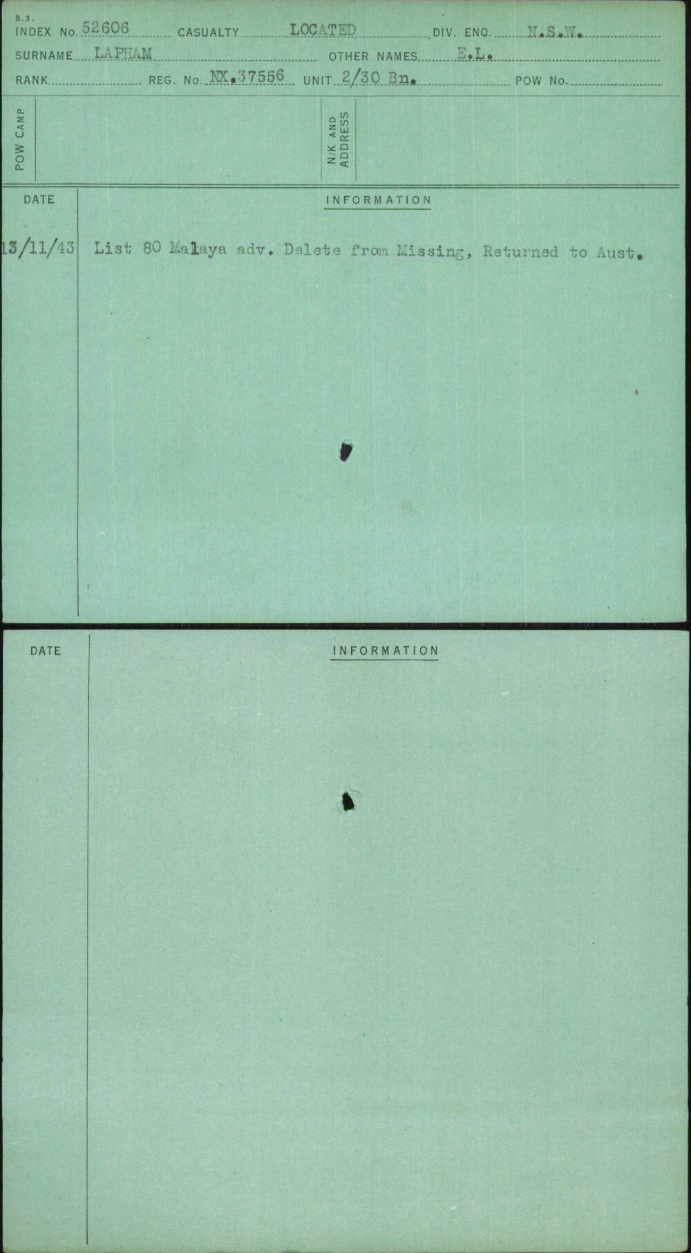 Lapham, E L, NX37556