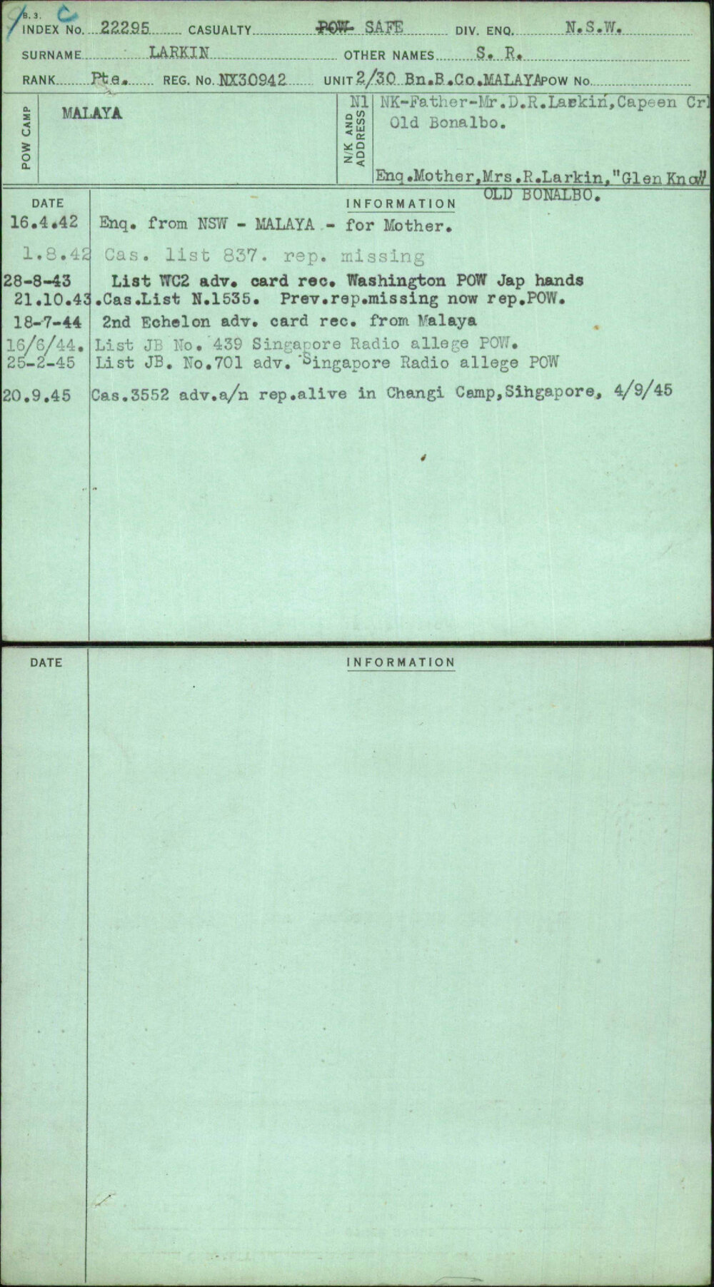 Larkin, S R, NX30942