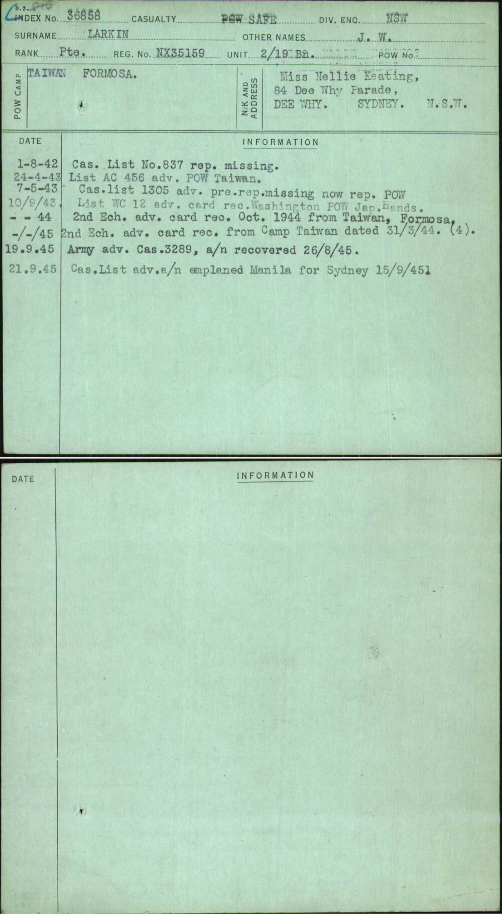 Larkin, J W, NX35159