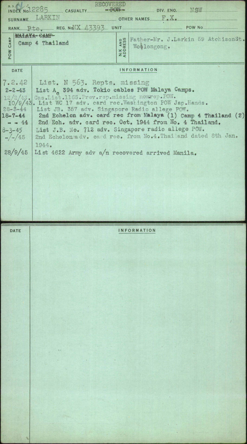 Larkin, F X, NX43393