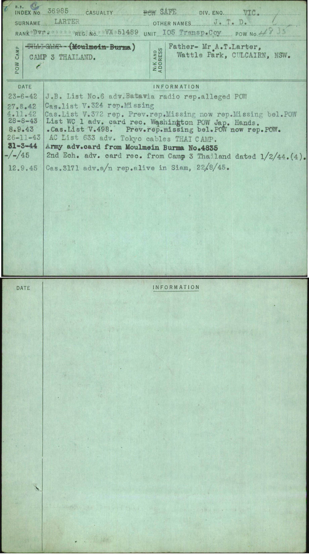 Larter, J T D, VX51489