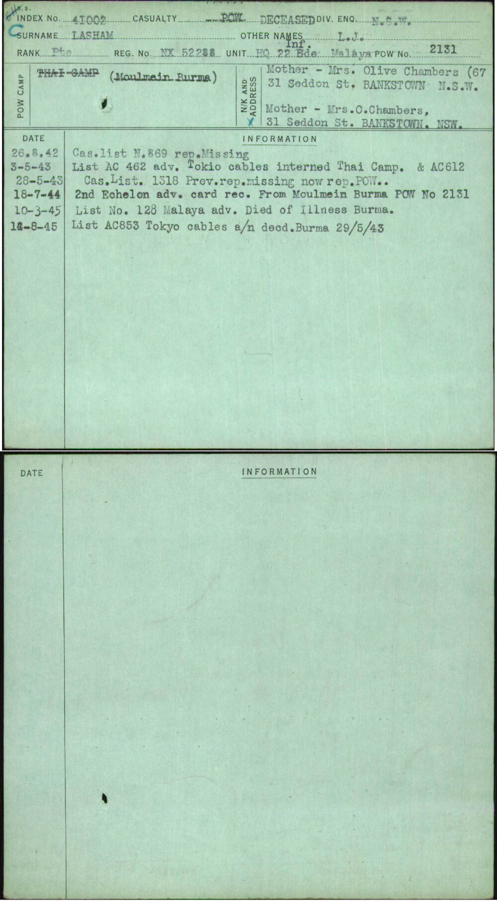 Lasham, L J, NX52288