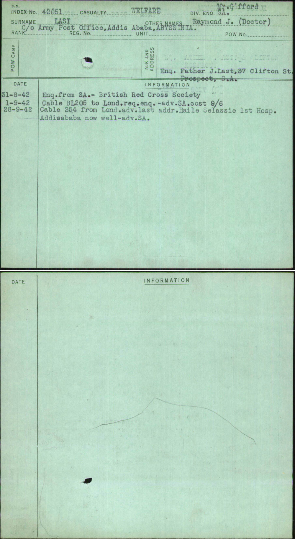 Last, Raymond J (Doctor), [No Service Number]