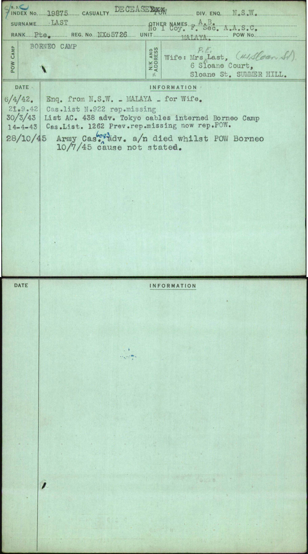 Last, A B, NX65726