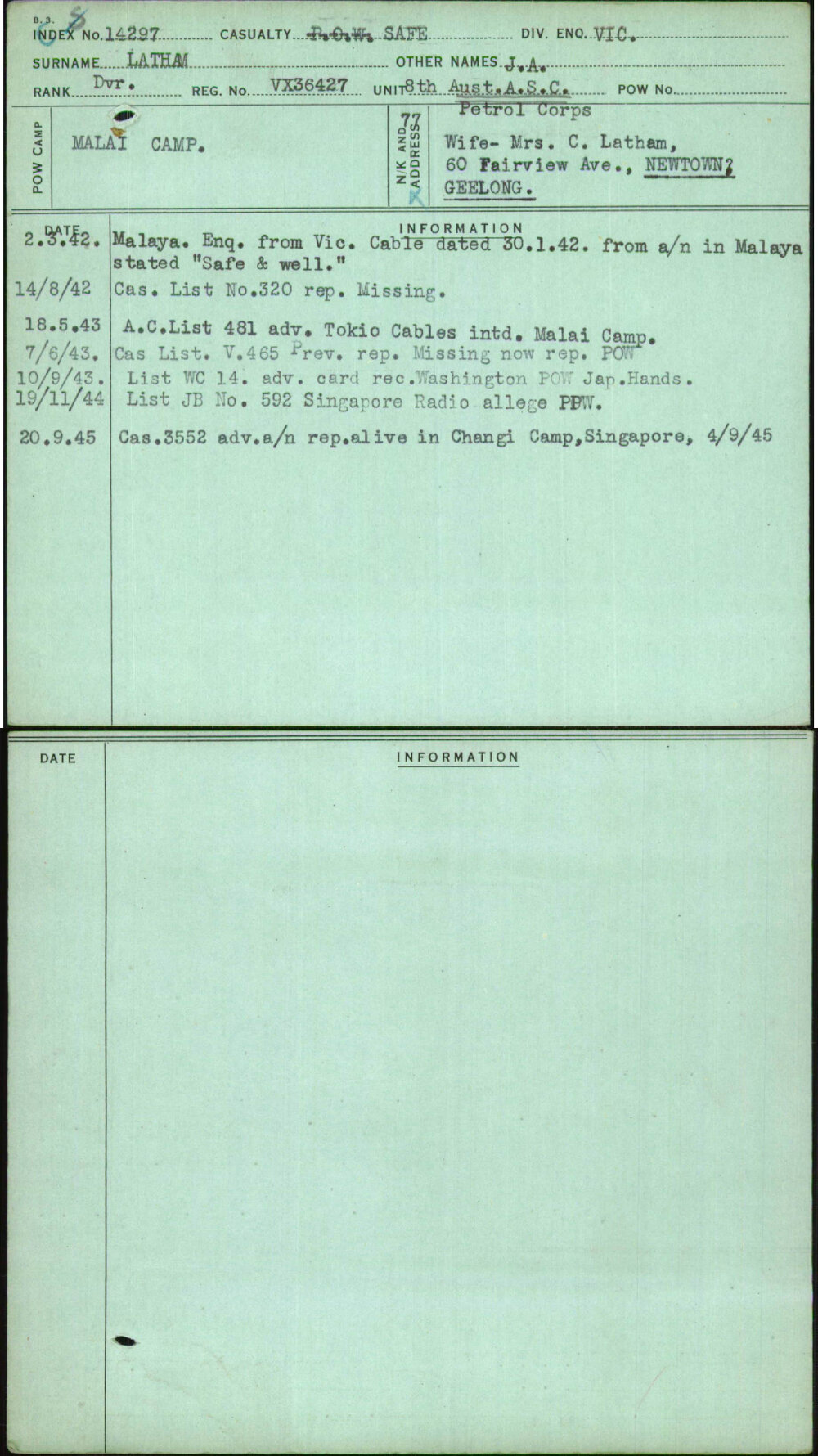 Latham, J A, VX36427