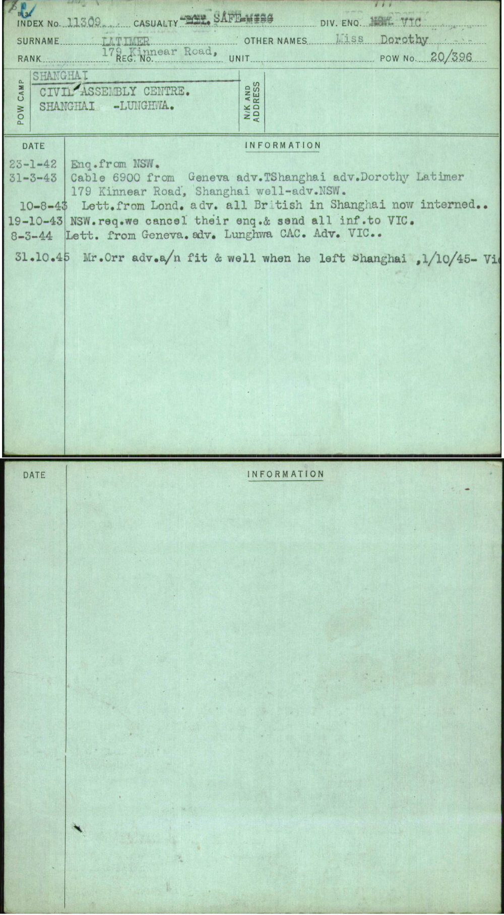 Latimer, Miss Dorothy, [No Service Number]