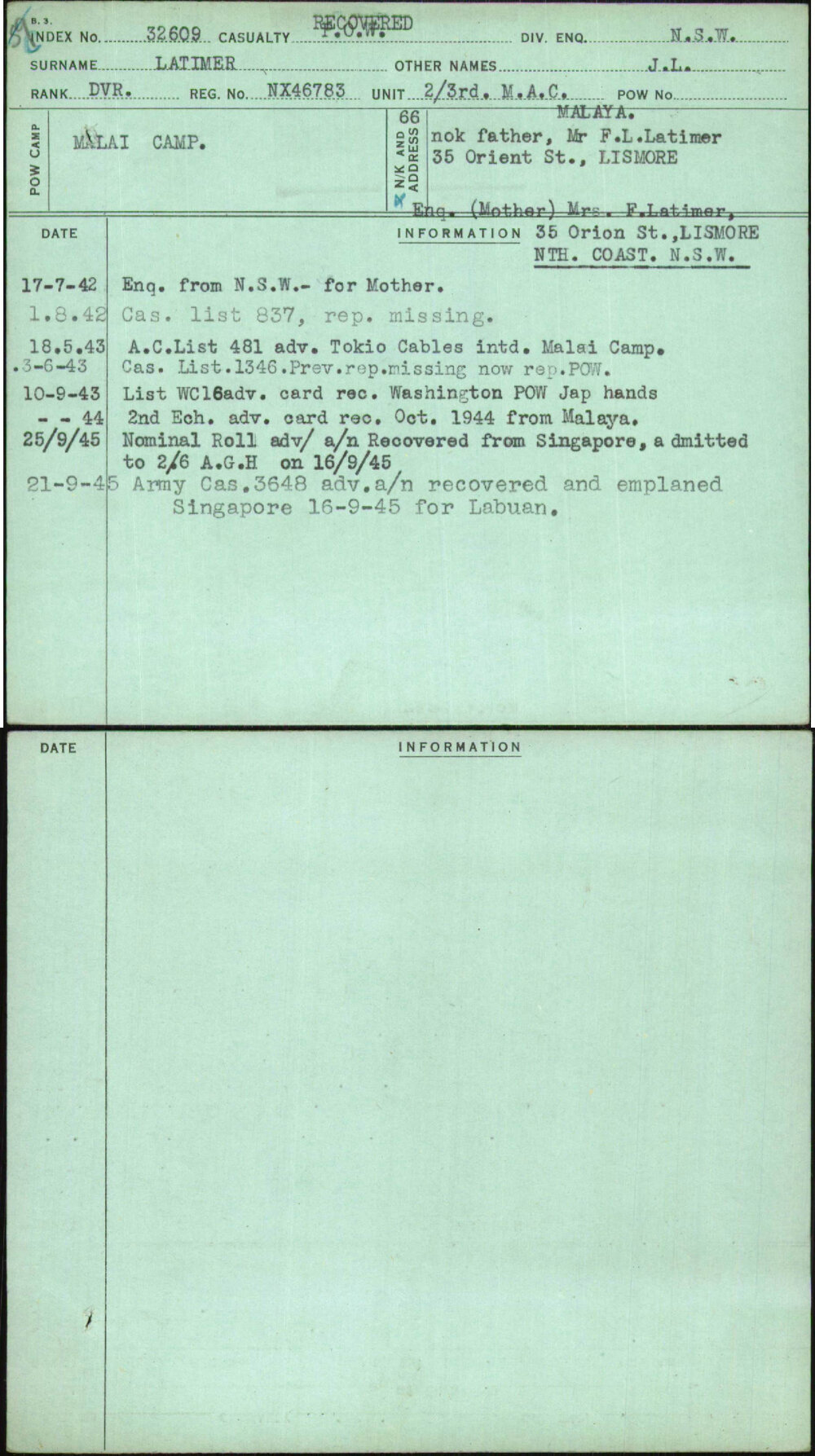 Latimer, J L, NX46783