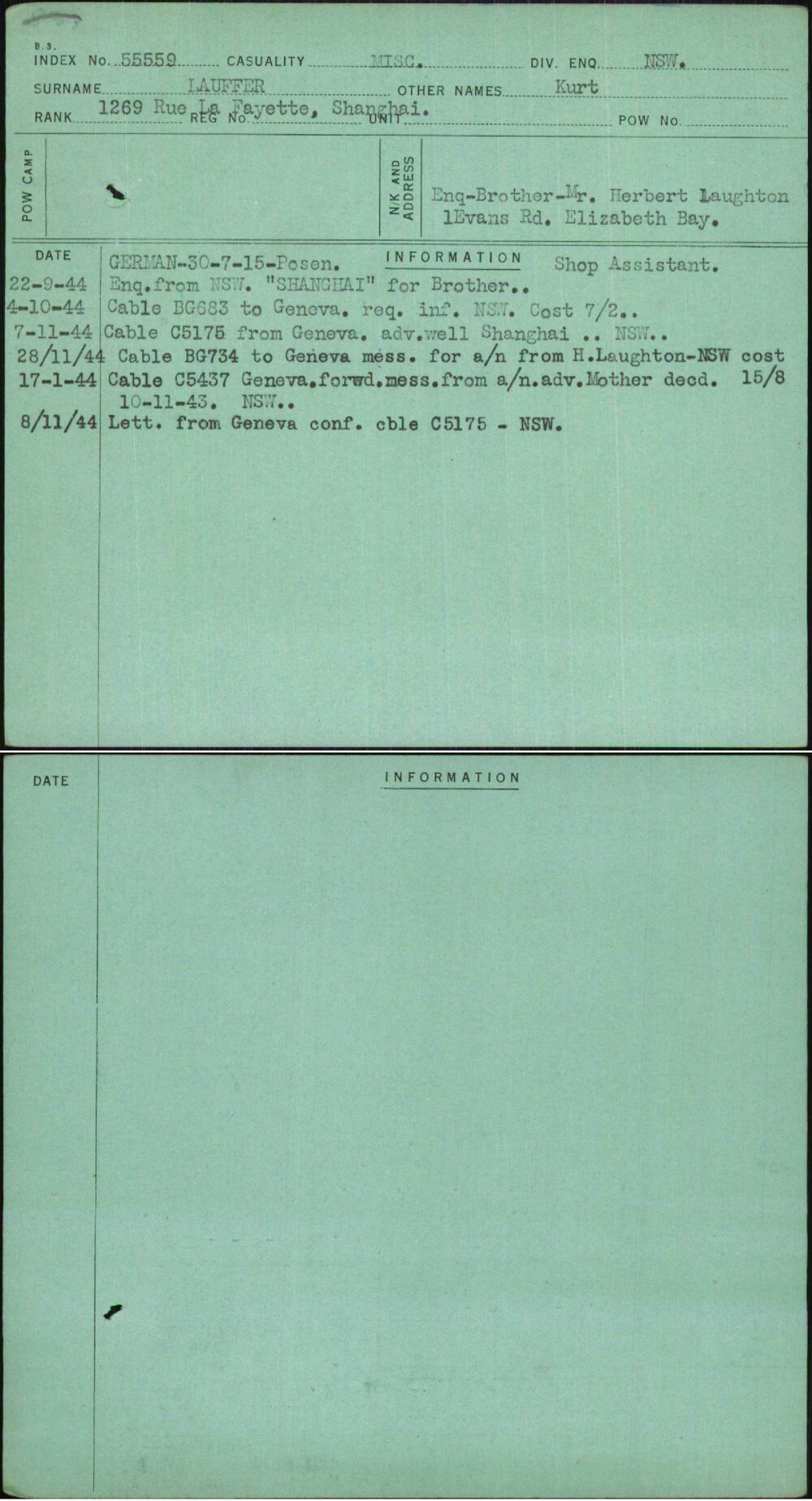 Lauffer, Kurt, [No Service Number]