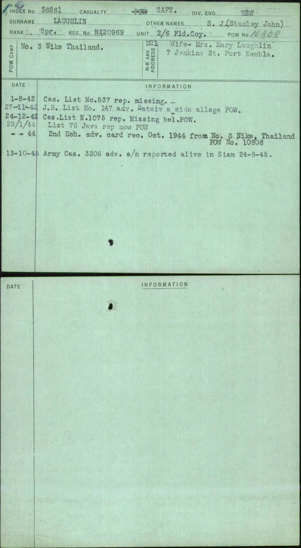Laughlin, S J (Stanley John), NX20969