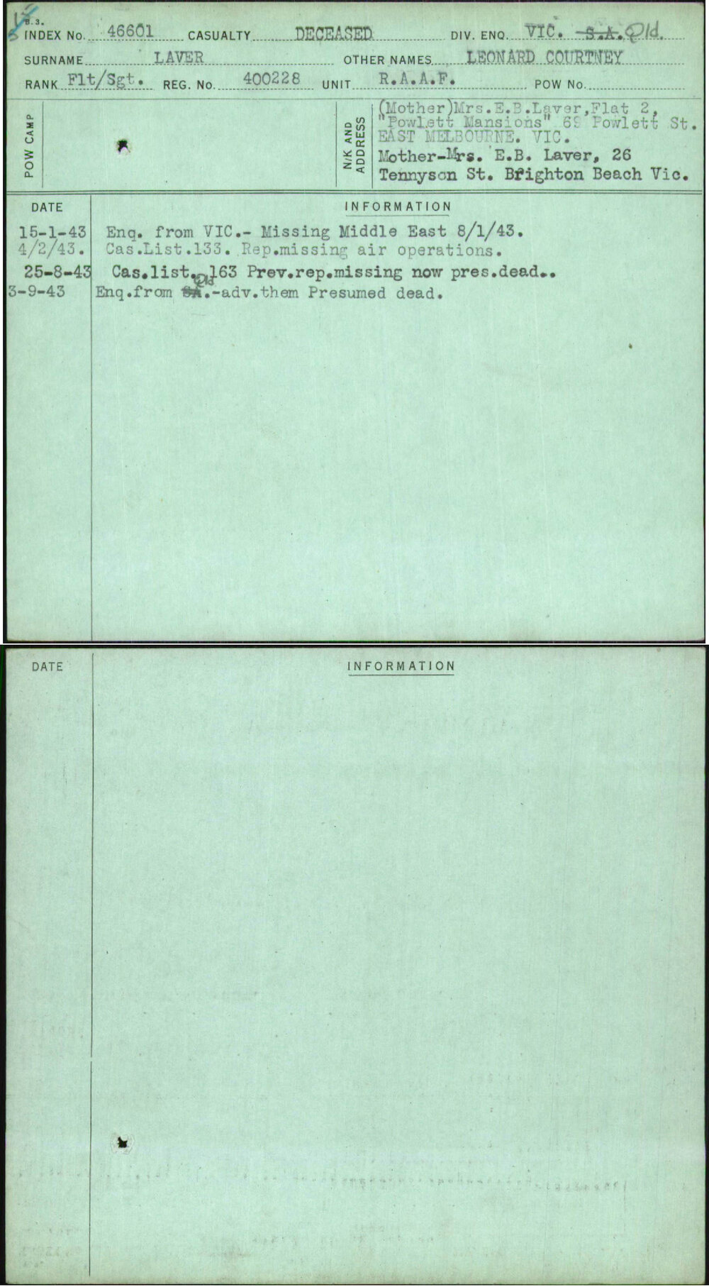 Laver, Leonard Courtney, 400228