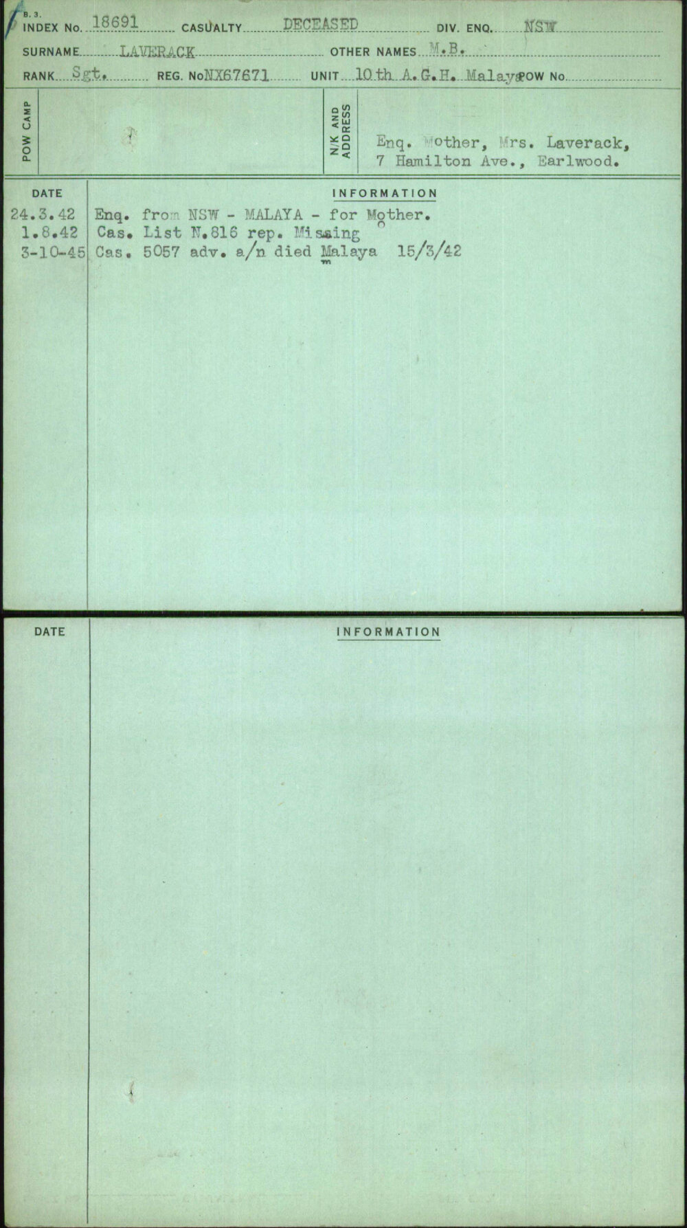 Laverack, M B, NX67671