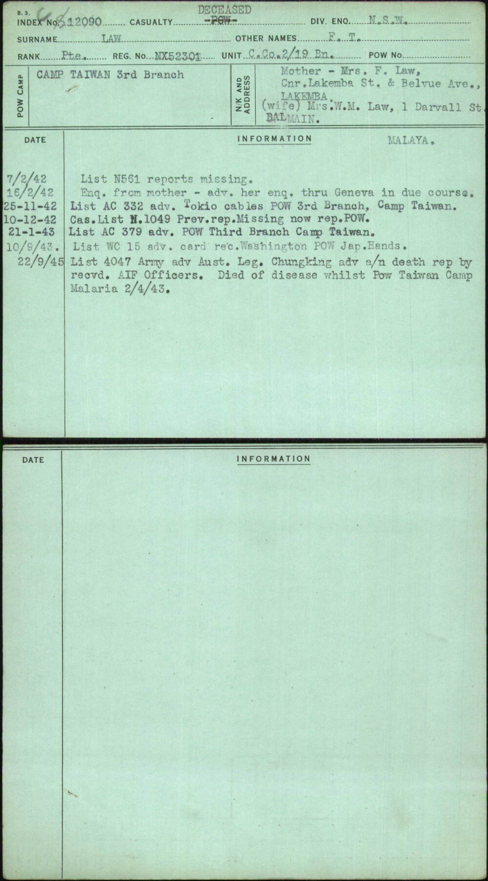 Law, F T, NX52301