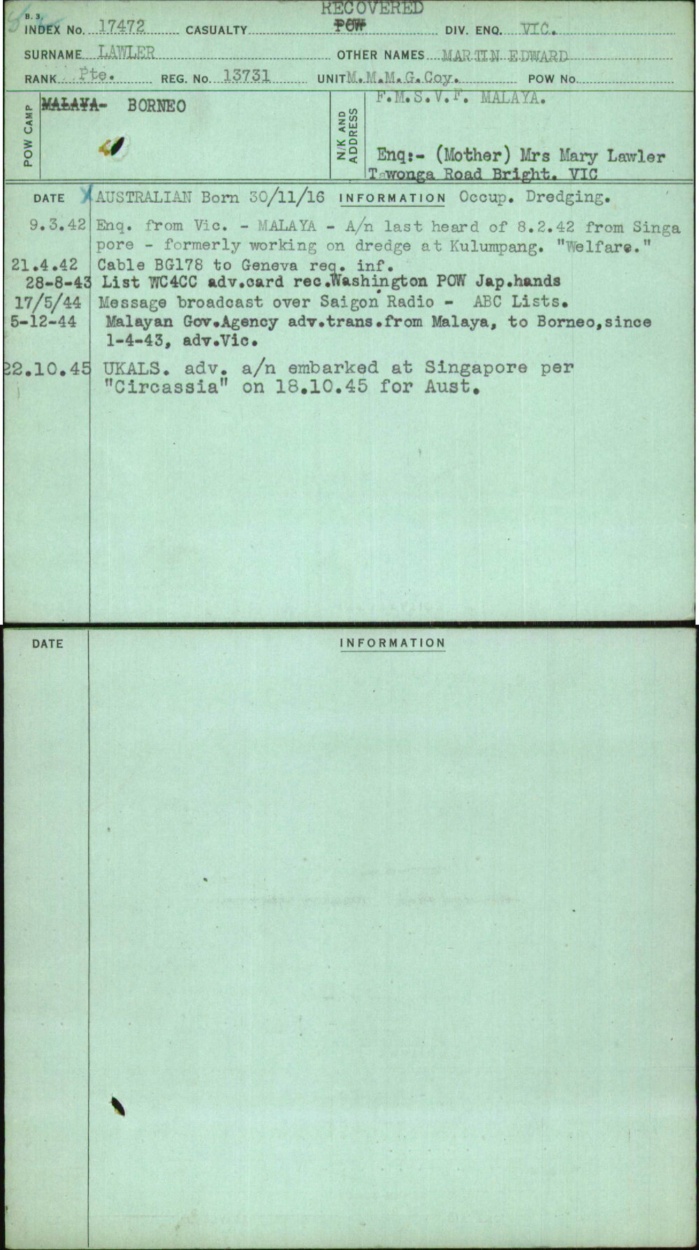 Lawler, Martin Edward, 13731