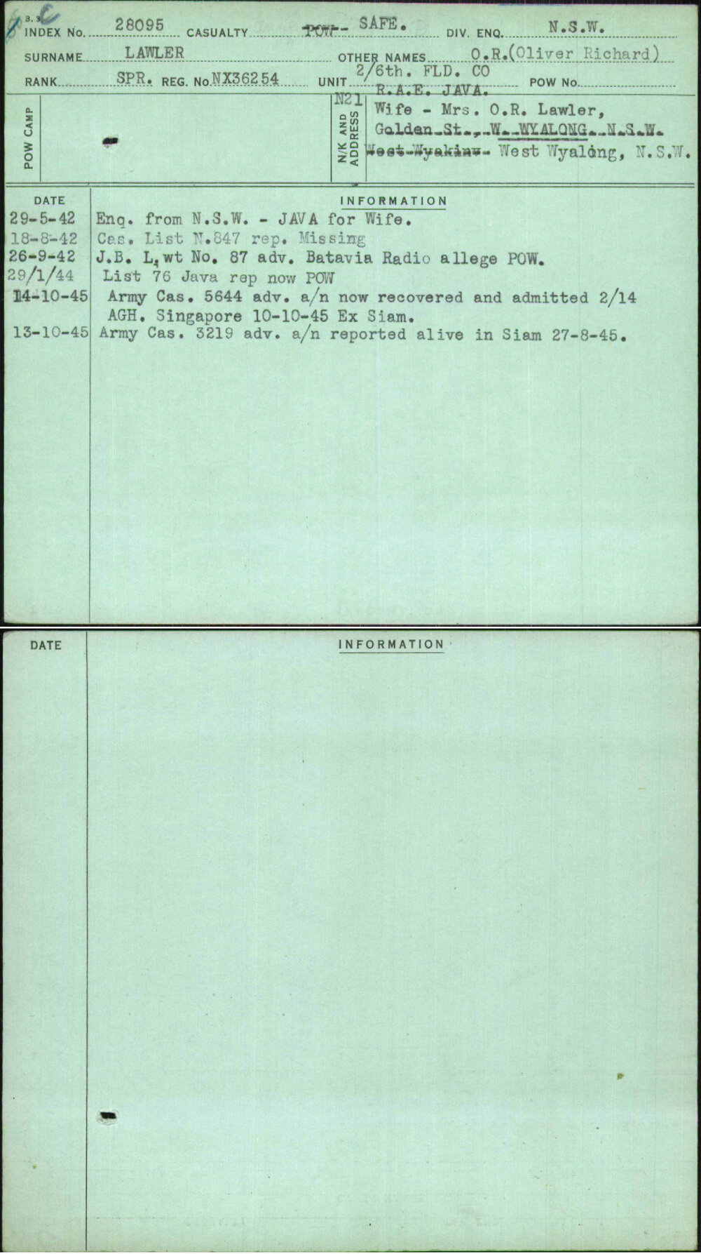 Lawler, O R (Oliver Richard), NX36254