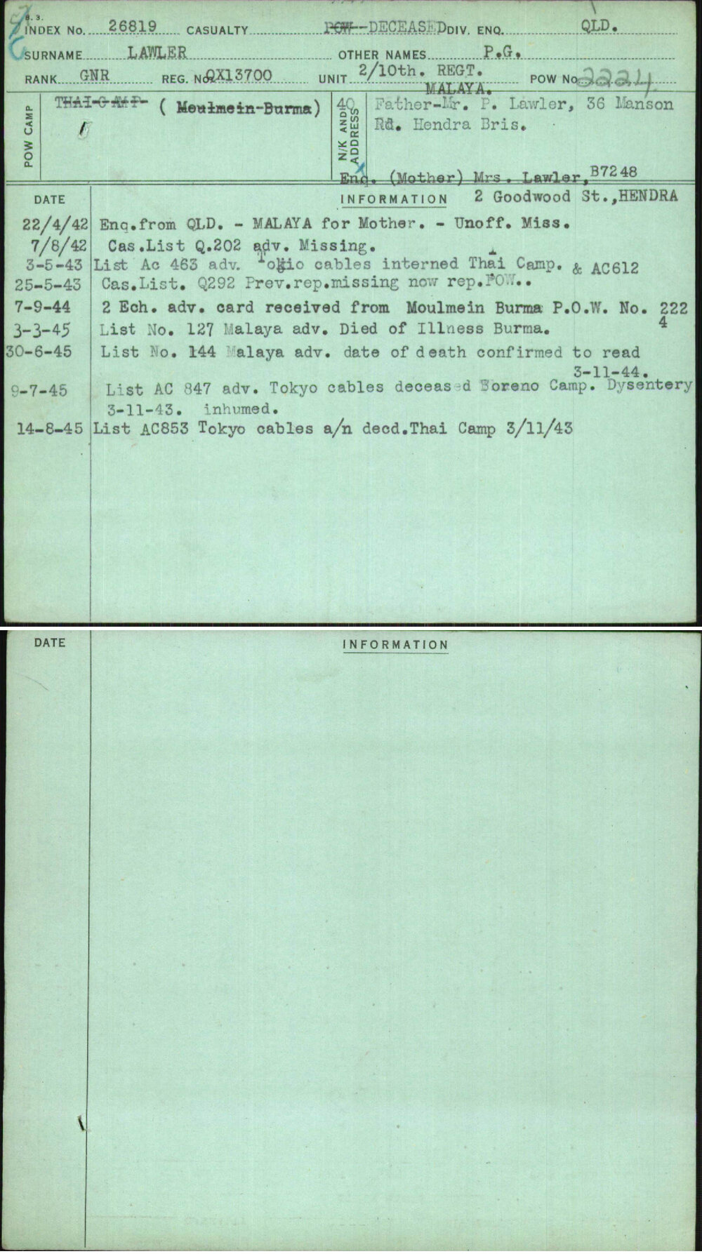 Lawler, P G, QX13700