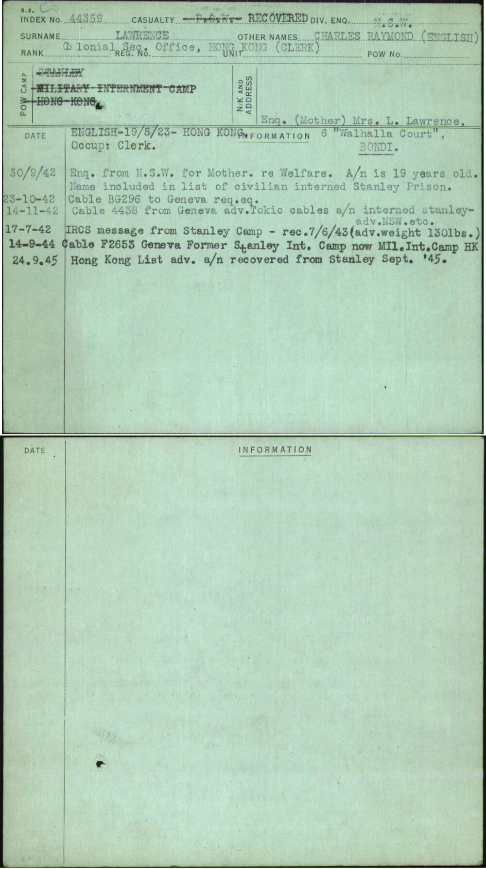 Lawrence, Charles Raymond (English), [No Service Number]