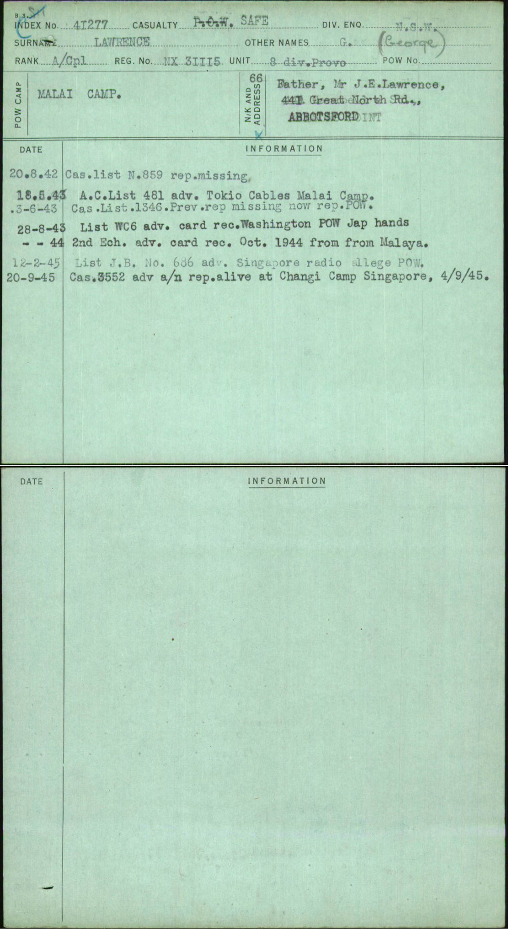 Lawrence, G (George), NX31115