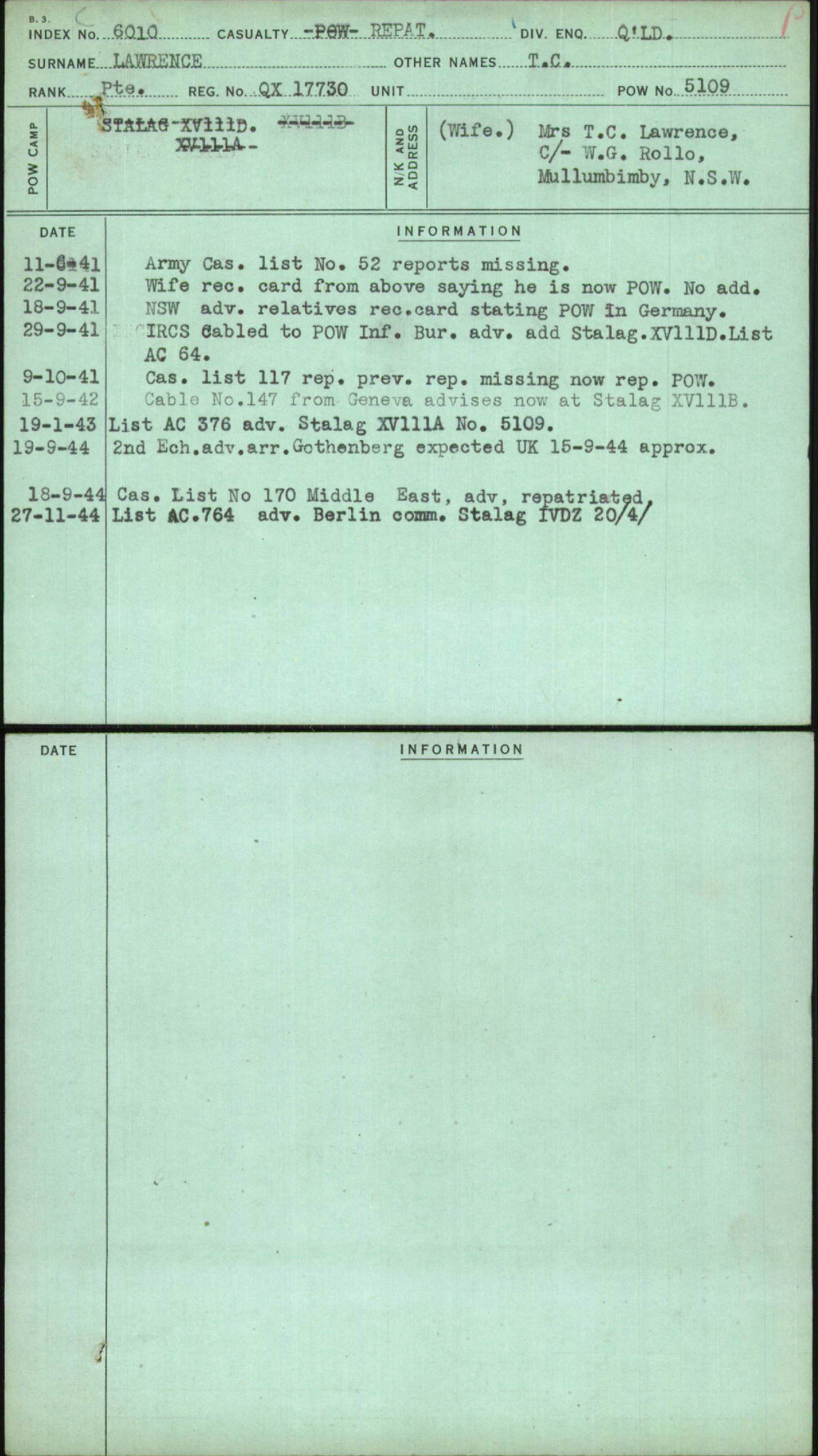 Lawrence, T C, QX17730