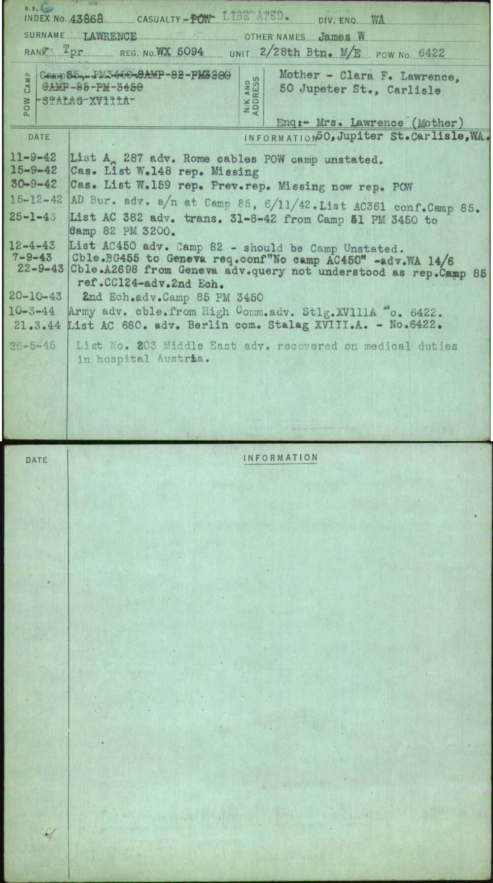 Lawrence, James W, WX5094