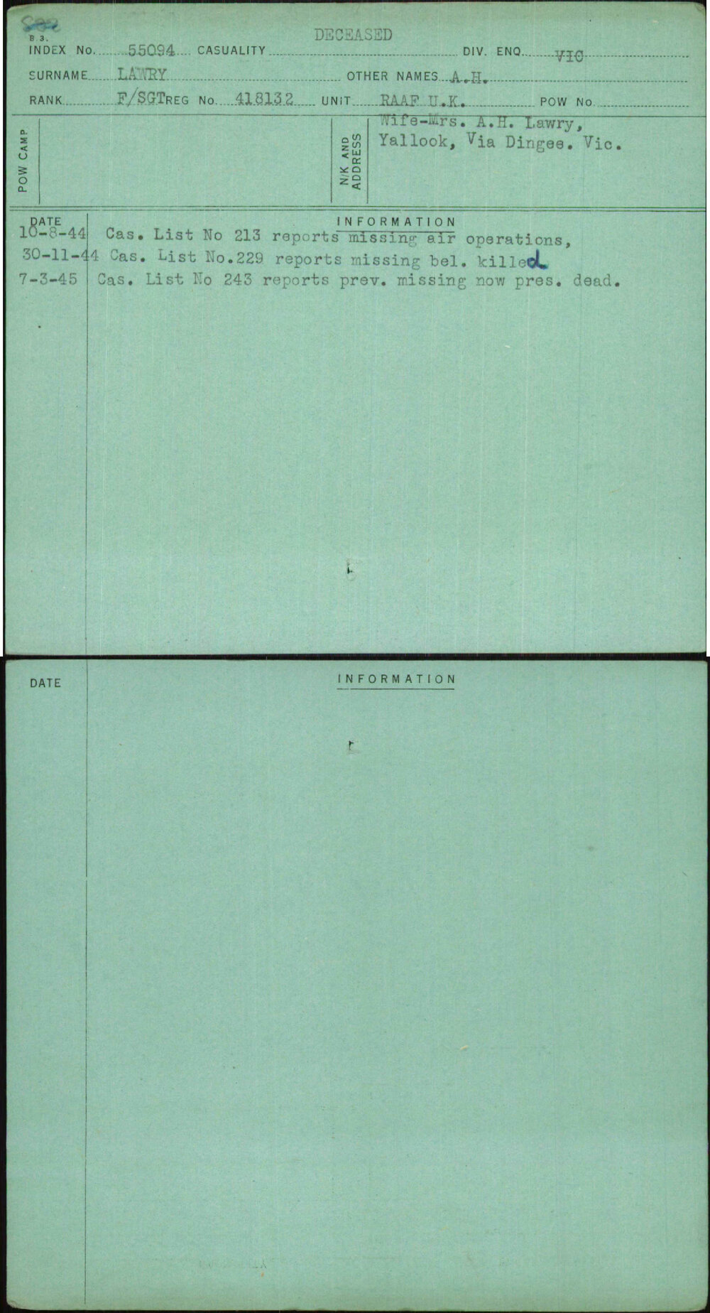 Lawry, A H, 418132