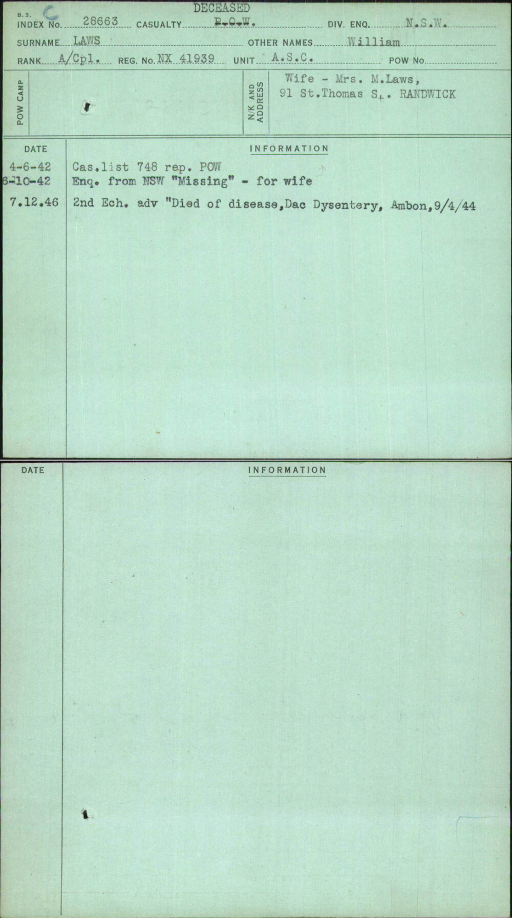 Laws, William, NX41939