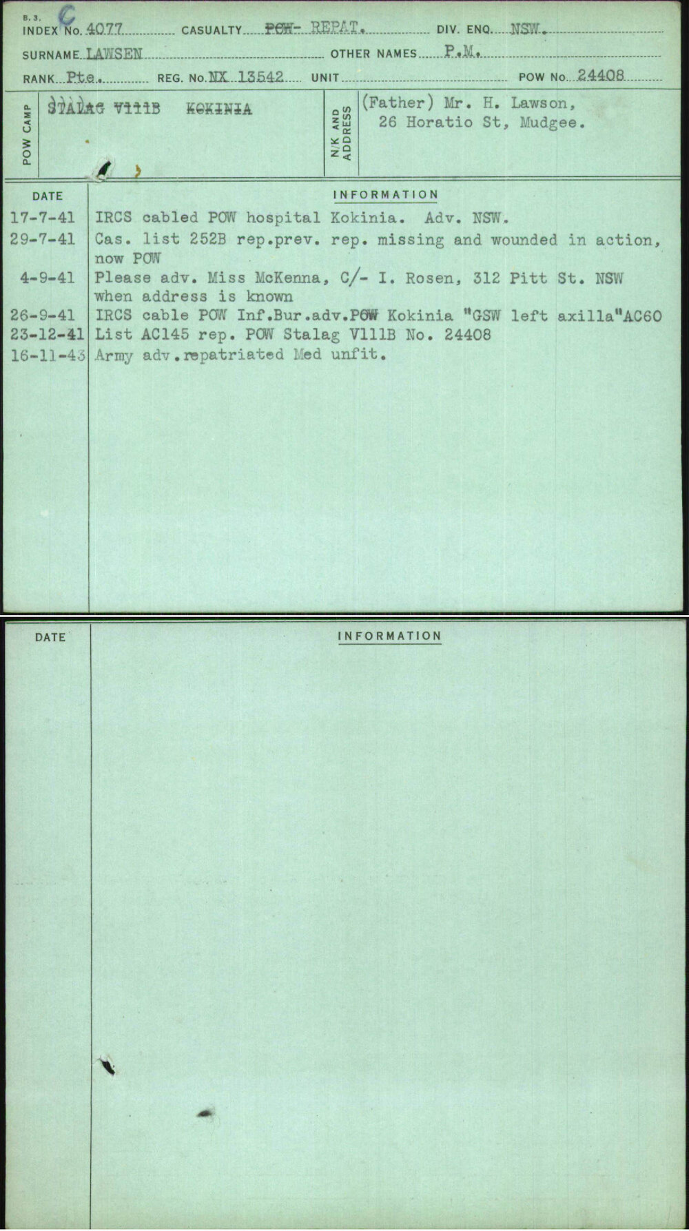 Lawsen, P M, NX13542