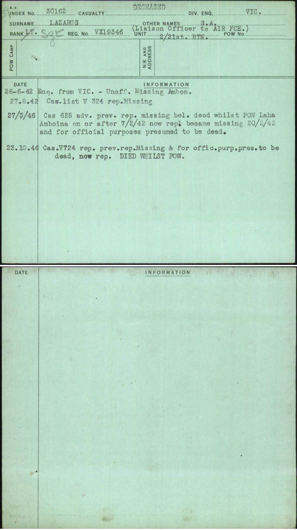Lazarus, S A, VX19346