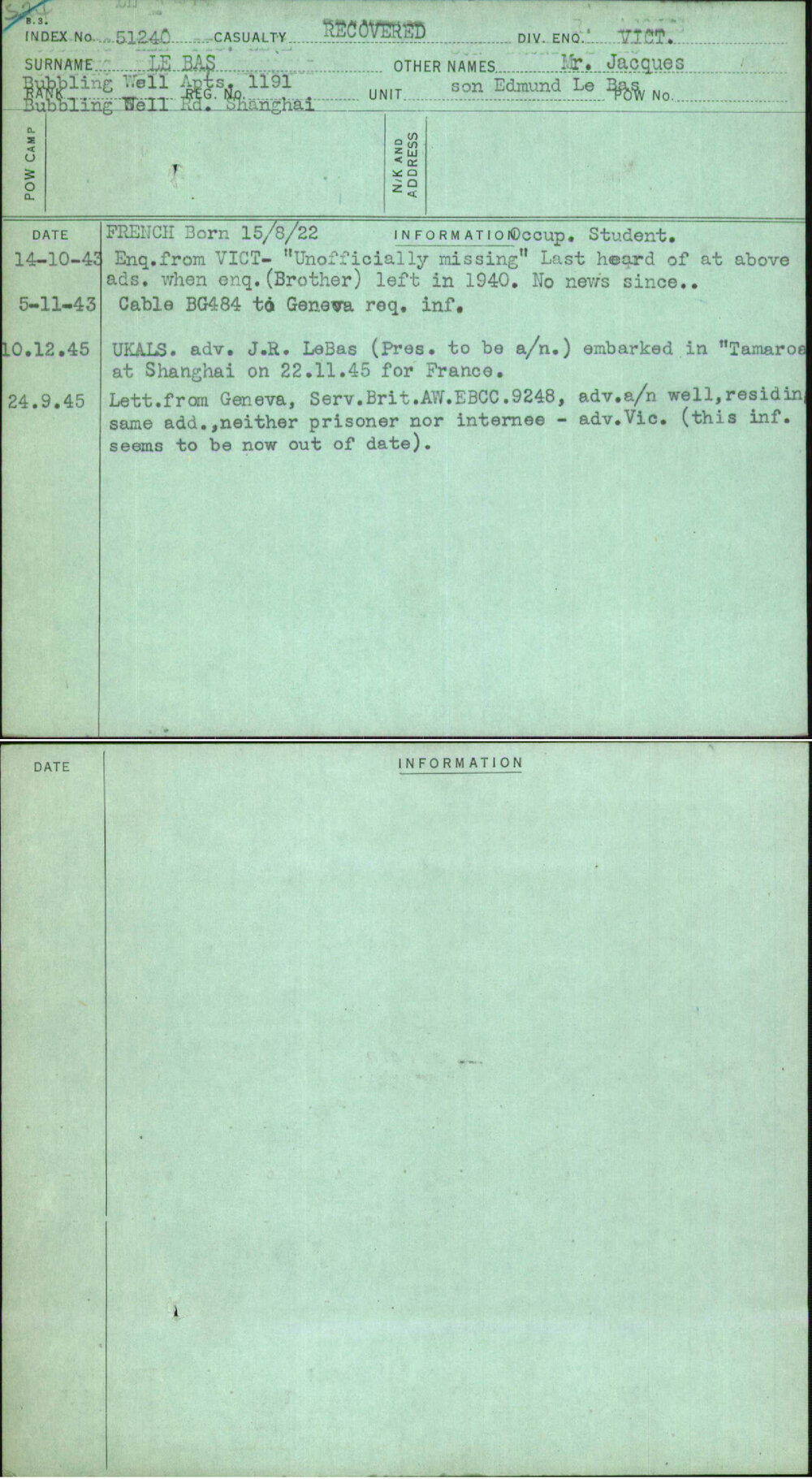 Le Bas, Mr Jacques, 1191