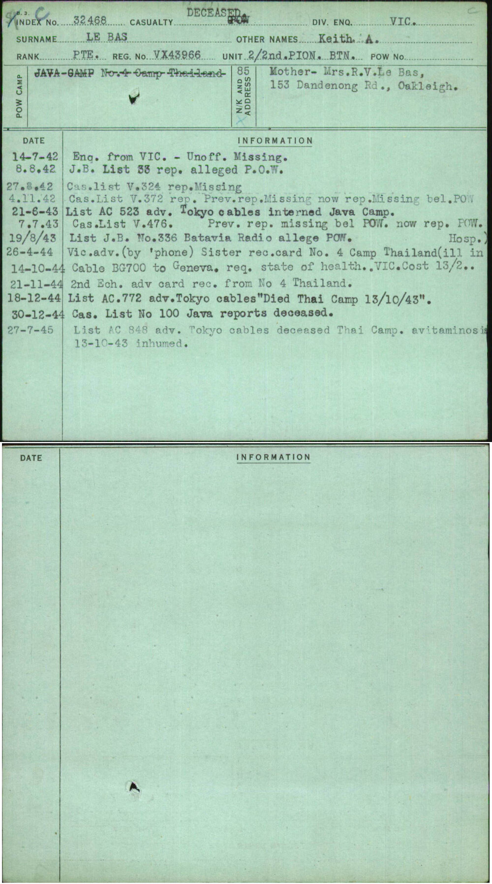 Le Bas, Keith A, VX43966