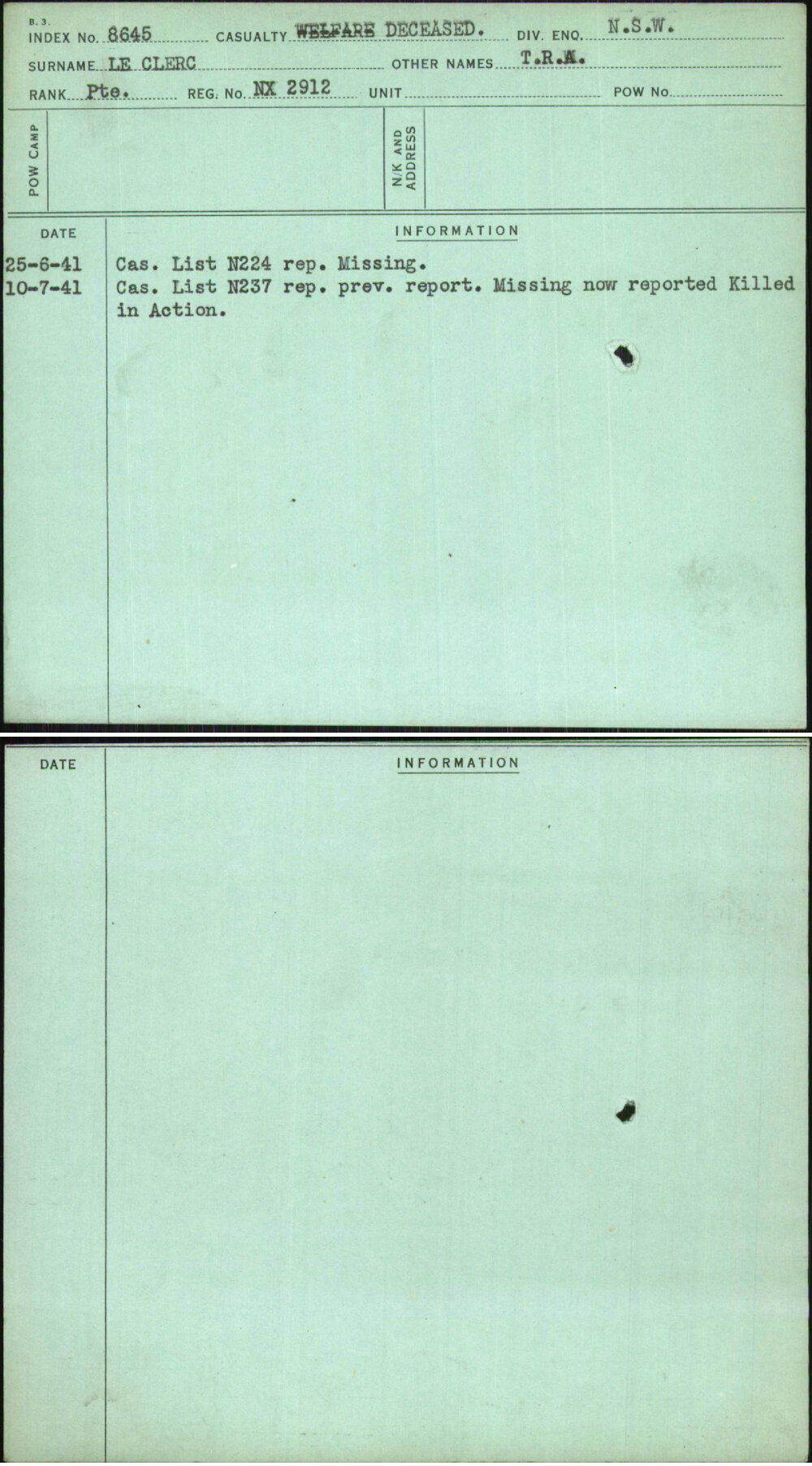 Le Clerc, T R A, NX2912