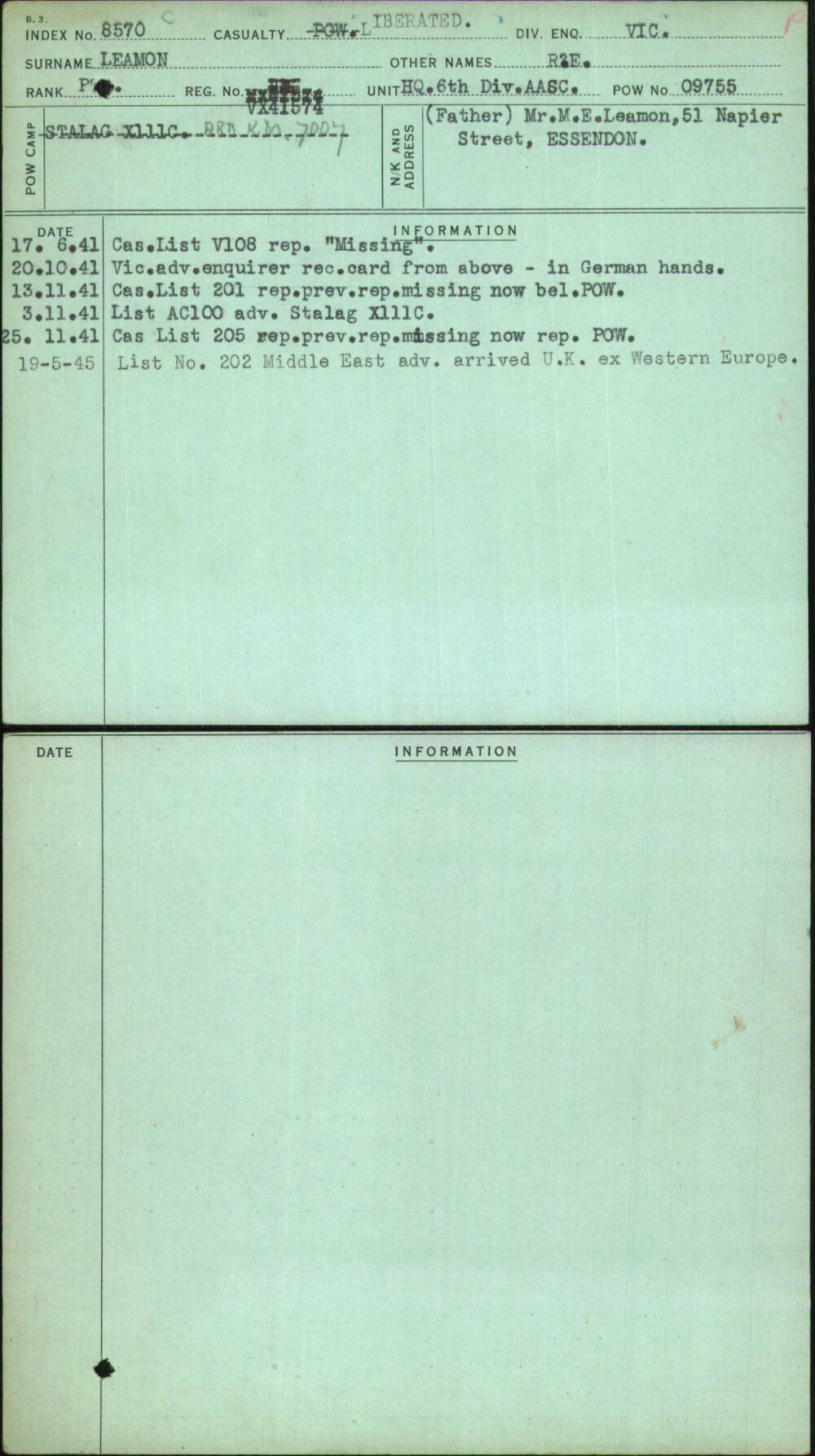 Leamon, R E, VX41574