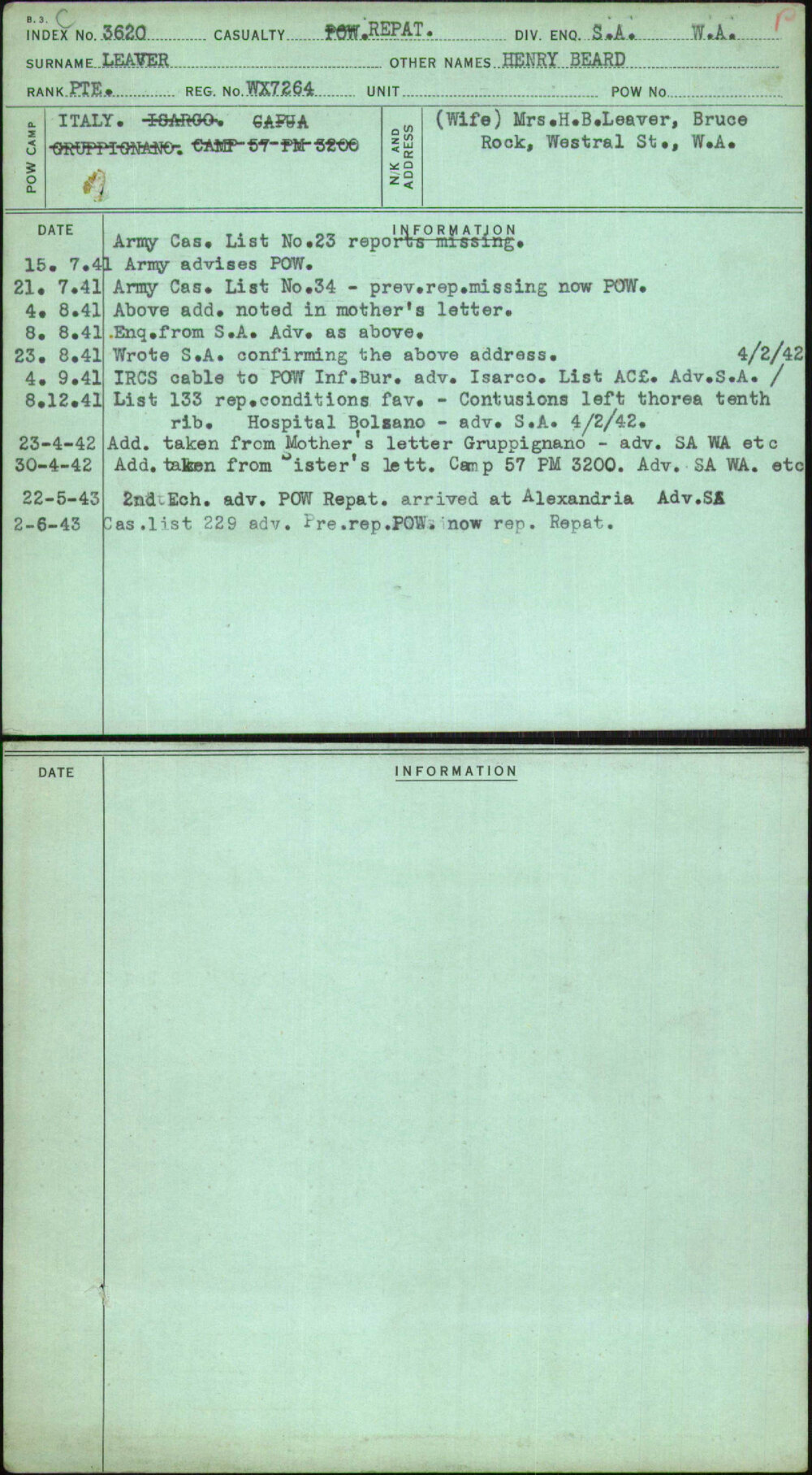 Leaver, Henry Beard, WX7264