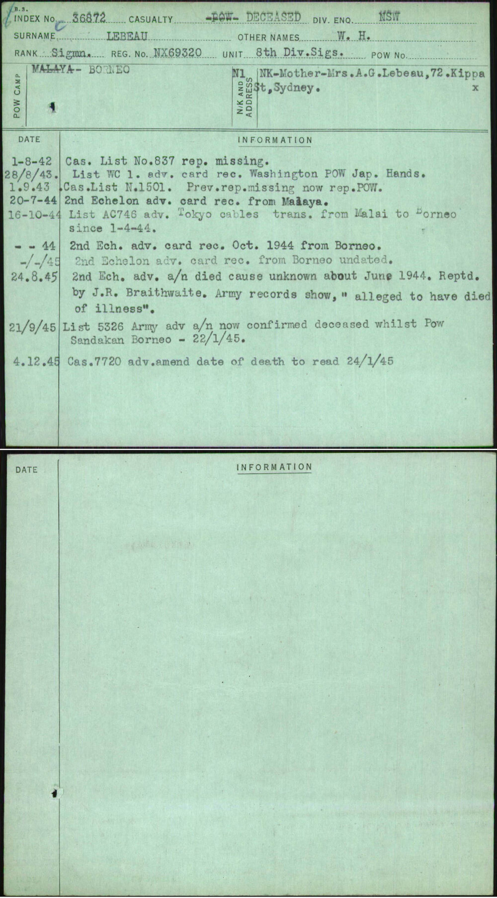 Lebeau, W H, NX69320