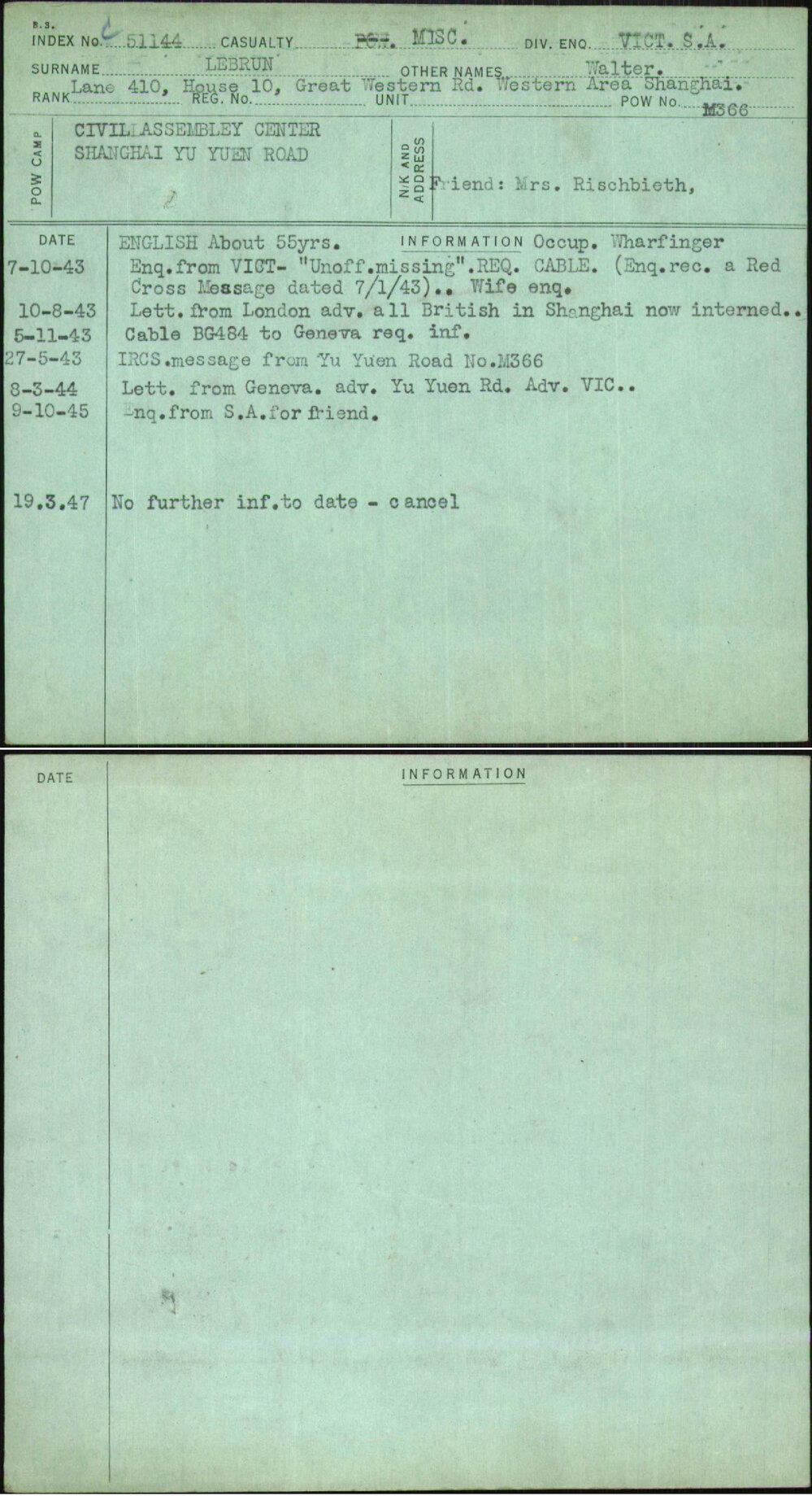 Lebrun, Walter, [No Service Number]