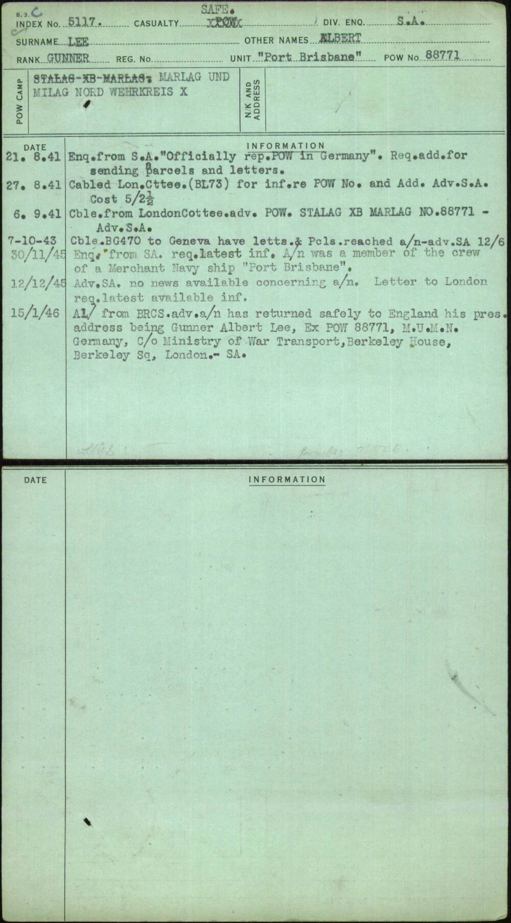 Lee, Albert, [No Service Number]