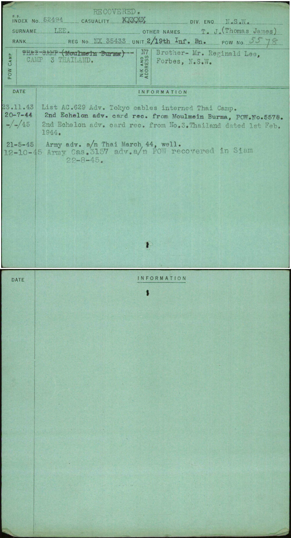 Lee, T J (Thomas James), NX35433