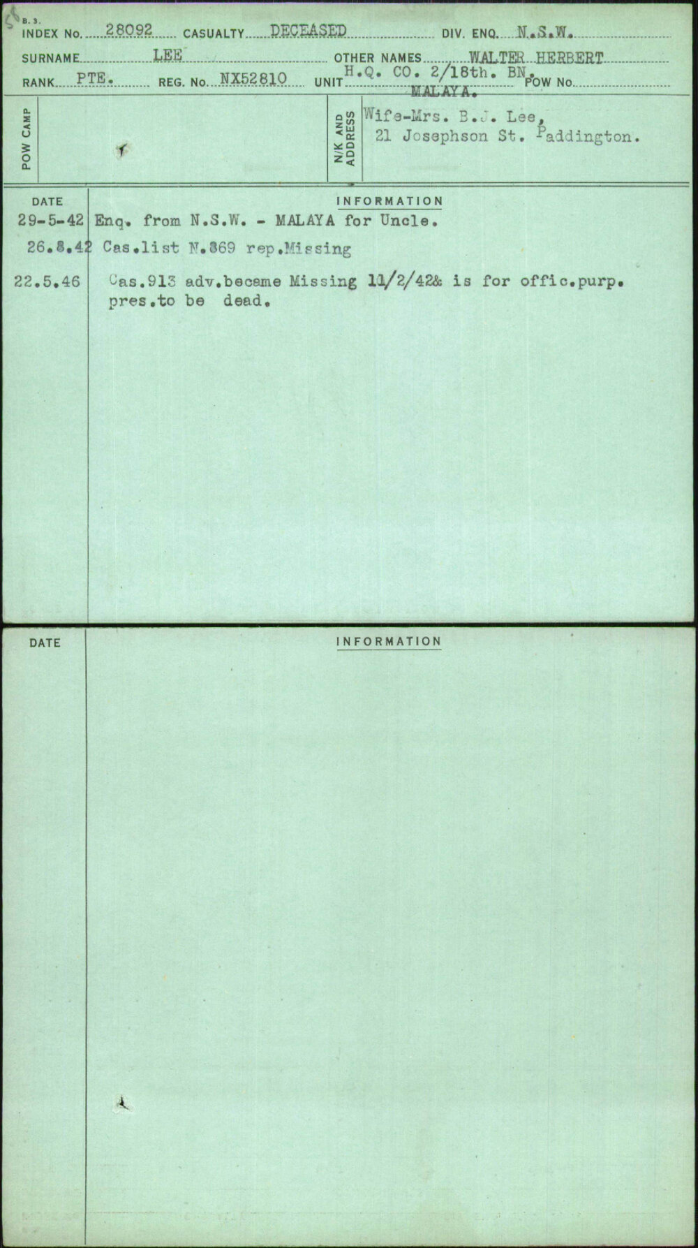 Lee, Walter Herbert, NX52810