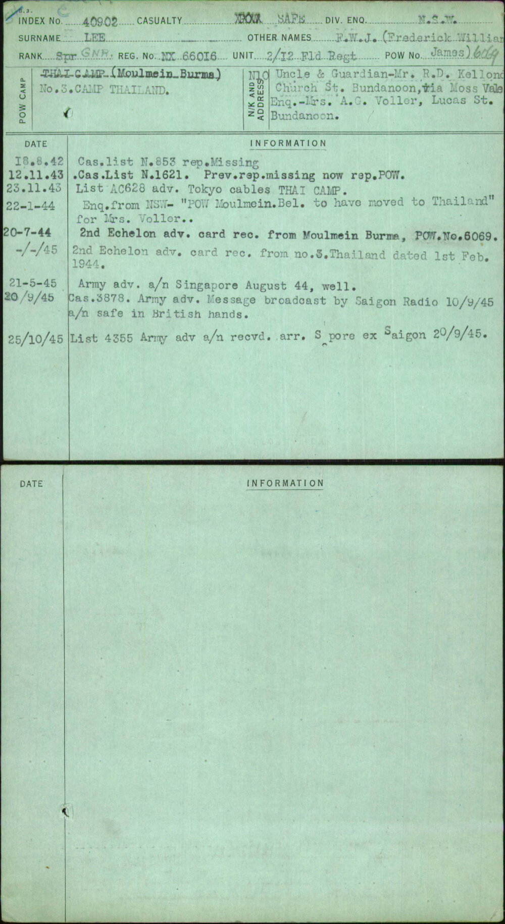 Lee, F W J (Frederick Willian James), NX66016