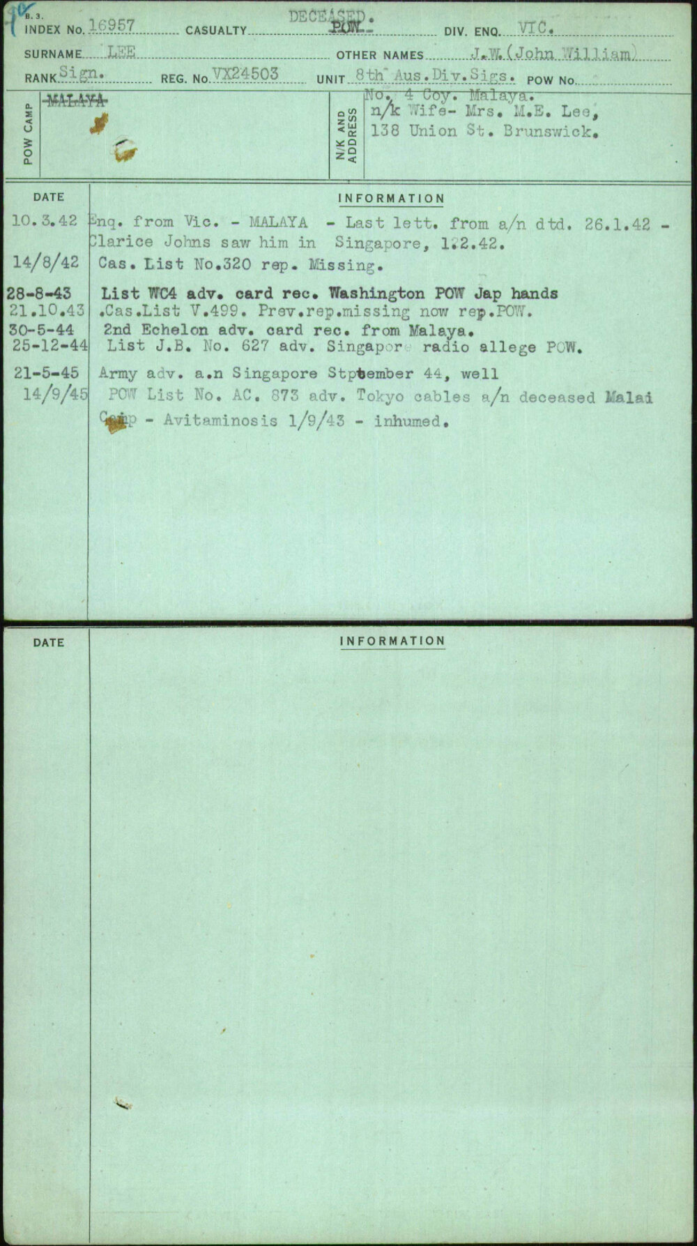 Lee, J W (John William), VX24503