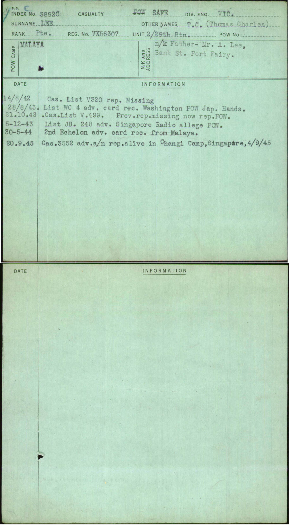 Lee, T C (Thomas Charles), VX56307