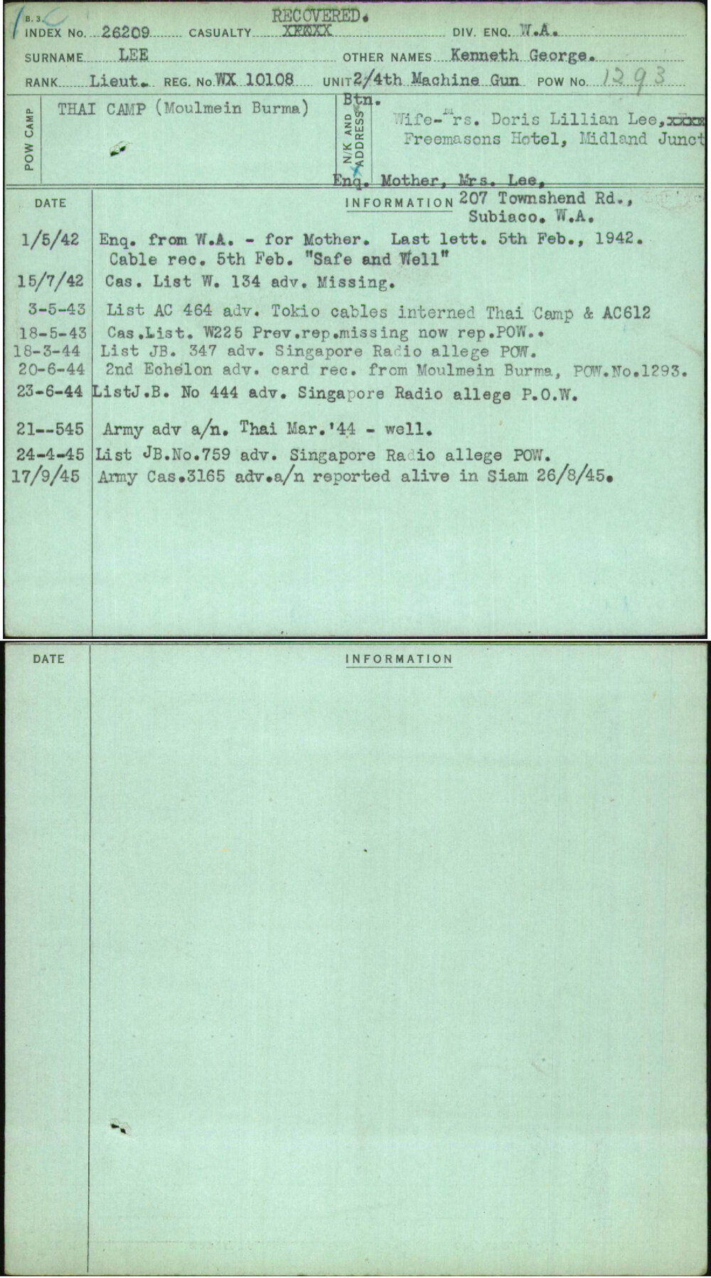 Lee, Kenneth George, WX10108
