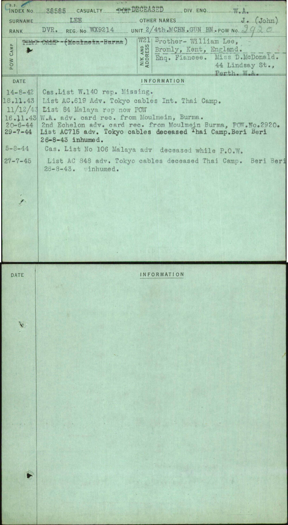 Lee, J (John), WX9214