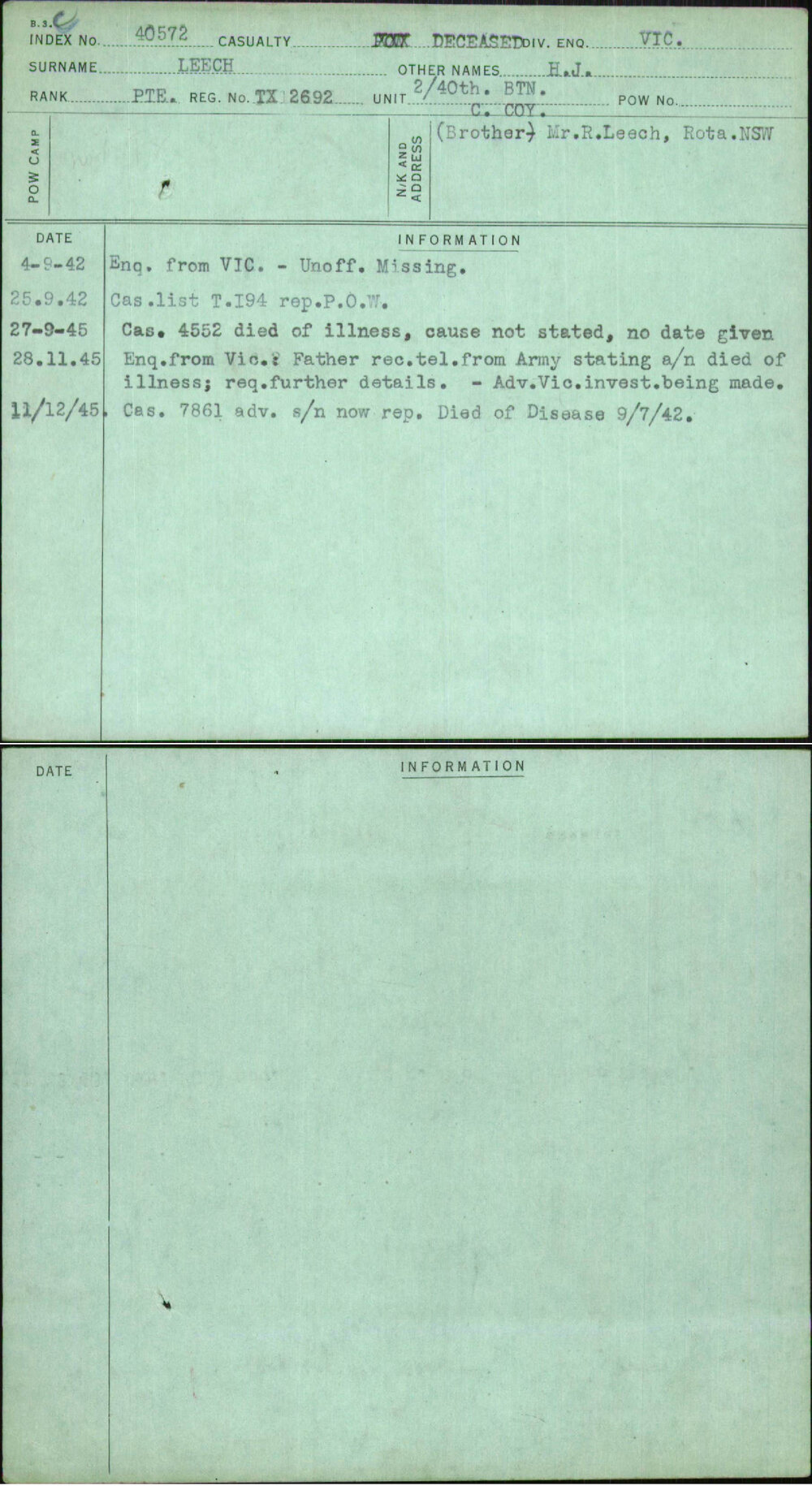 Leech, H J, TX2692